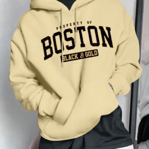 Boston  Print Hoodie. Yellow