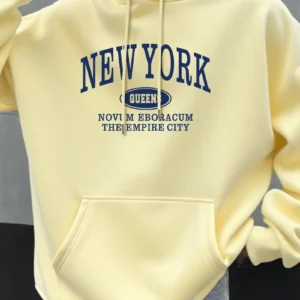 "New York Queen" Graphic Hoodie. Apricot