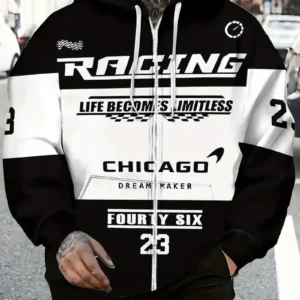 Stylish Zipper Hoodie Chicago. Black & White