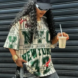 Green & White Striped Women's NYC Legend Print
